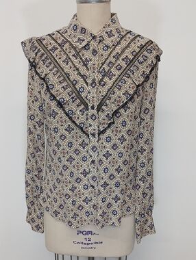 Pipes & Shaw Silk  Ruffle Collar Women’s Western Style Blouse